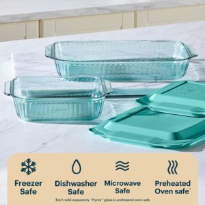 Pyrex® Sculpted Tinted Glass 3QT Oblong Baking Dish with Lid, Aqua - Image 4