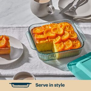 Pyrex® Sculpted Tinted Glass 8" Square Baking Dish with Lid, Aqua - Image 5