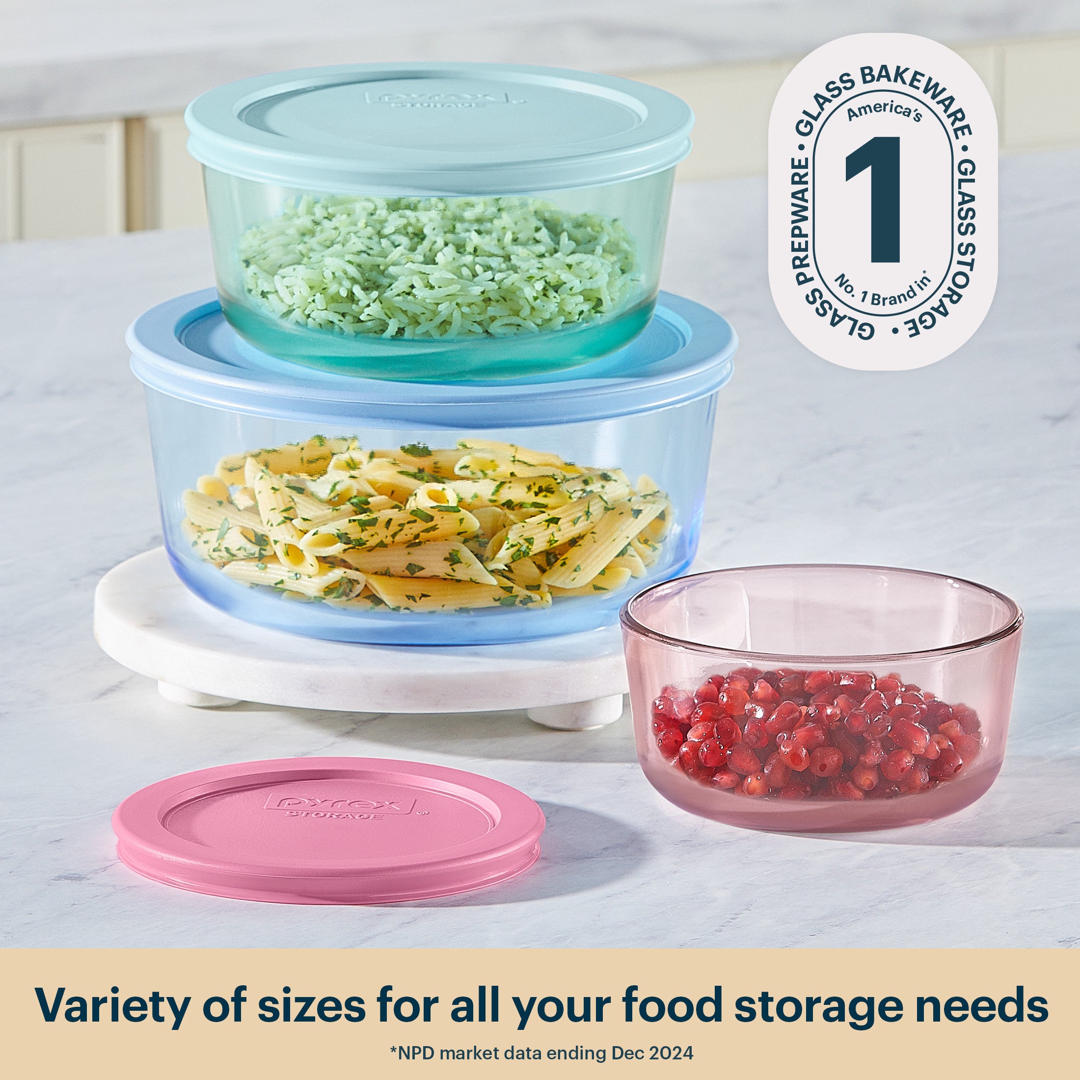 Pyrex® Simply Store® Tinted Glass Round Storage Containers, 6-pc Set, Mixed Colors - Image 3
