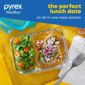 Pyrex® MealBox™ 2.3-cup Divided Glass Food Storage Container with Turquoise Lid - Image 4