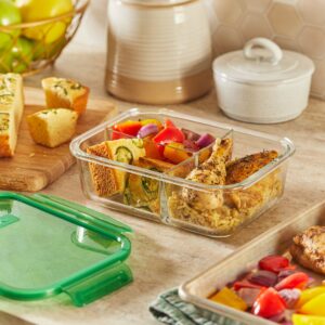 Alternative view of Pyrex® MealBox™ 5.5-cup Divided Glass Food Storage Container with Green Lid