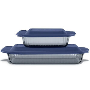 Pyrex® Colors Sculpted Tinted 4-piece Baking Set with Plastic Lids, Smoke
