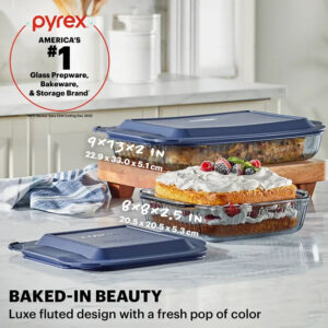 Pyrex® Colors Sculpted Tinted 4-piece Baking Set with Plastic Lids, Smoke - Image 3