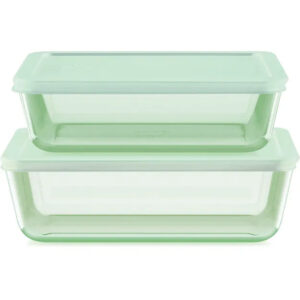 Pyrex® Simply Store® Tinted 4-piece Rectangle Storage Set with Green Plastic Lids