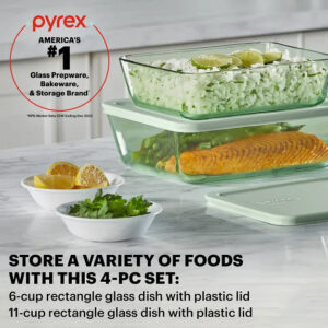 Alternative view of Pyrex® Simply Store® Tinted 4-piece Rectangle Storage Set with Green Plastic Lids