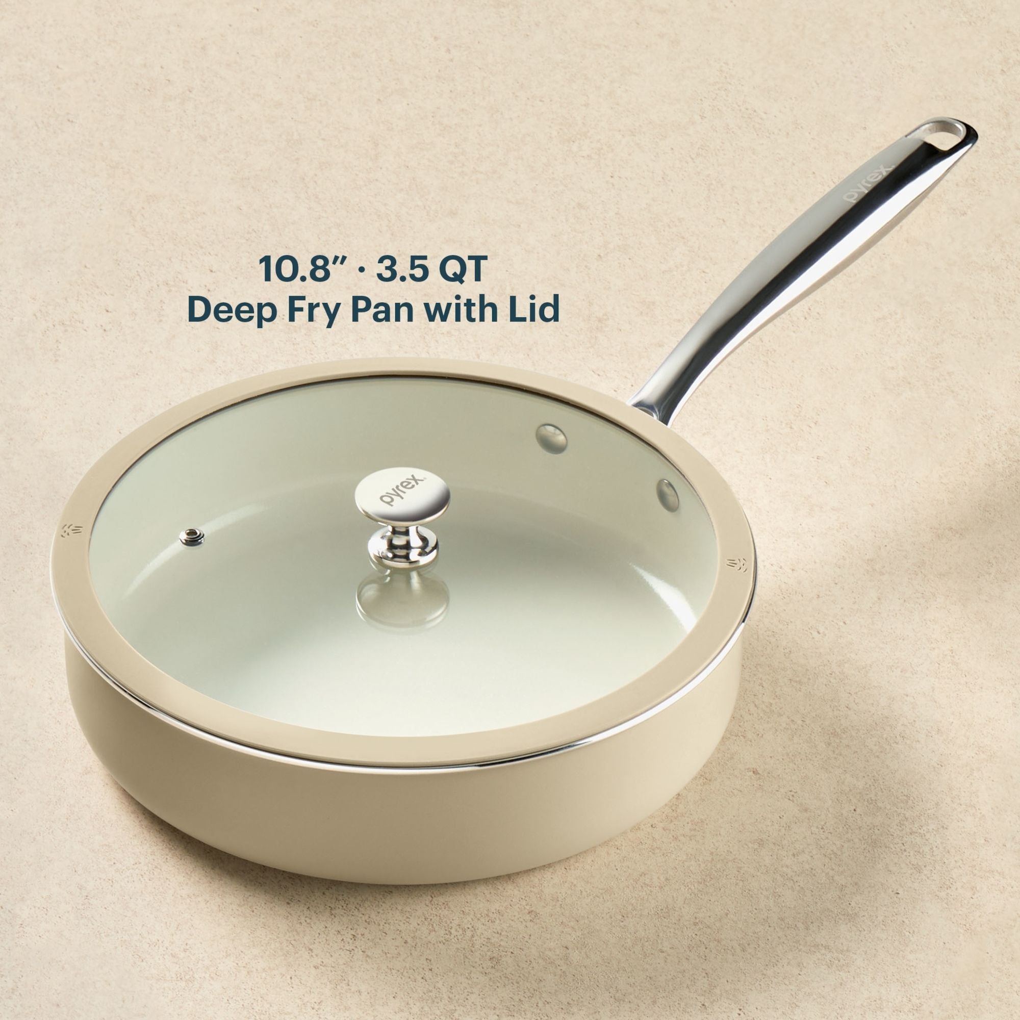 Pyrex® Ceramic Cookware 10.8-in/3.5qt Deep Fry Pan with Lid - Image 2