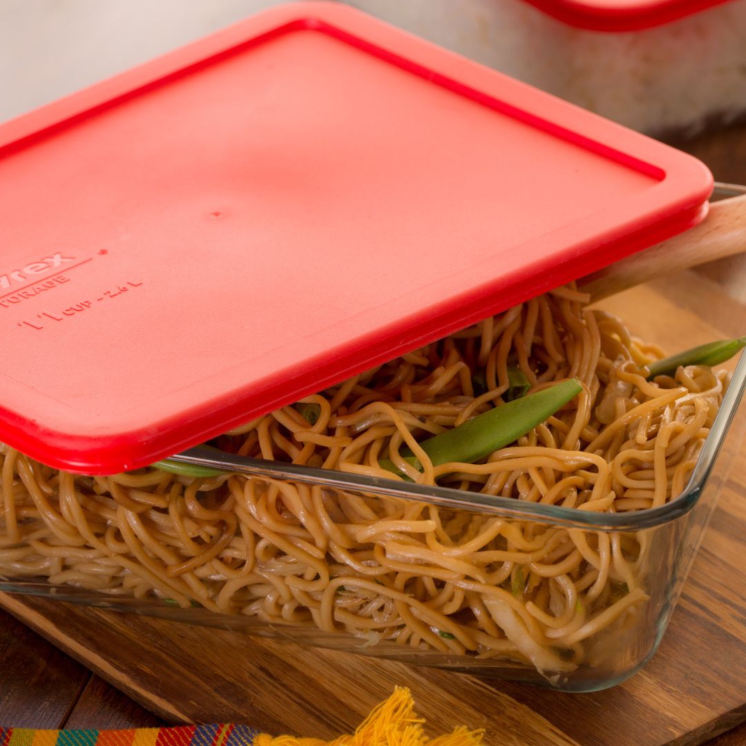 Pyrex® Simply Store® 11-cup Rectangular Glass Food Storage Container with Red Lid - Image 2